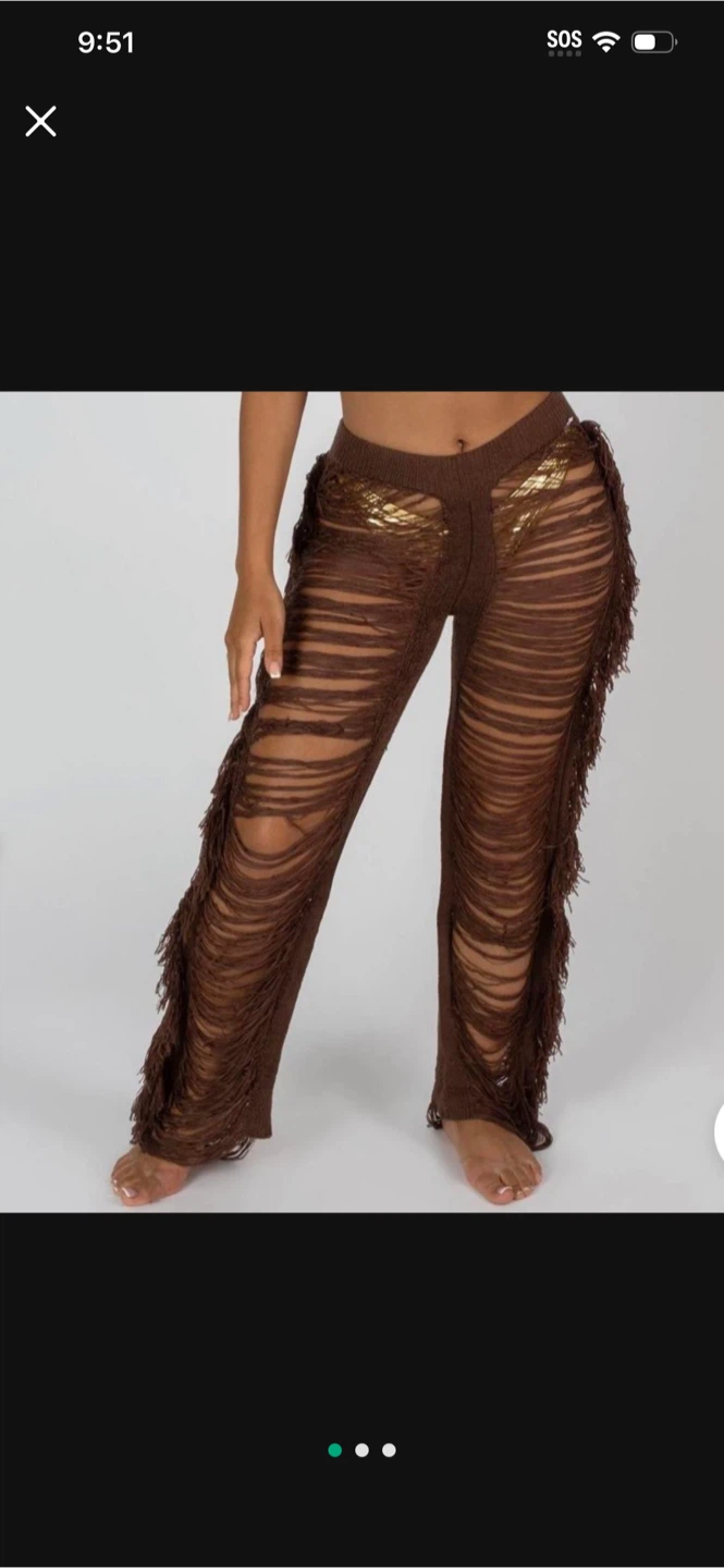PrettyLittleThing Brown Fringe Beach Pants