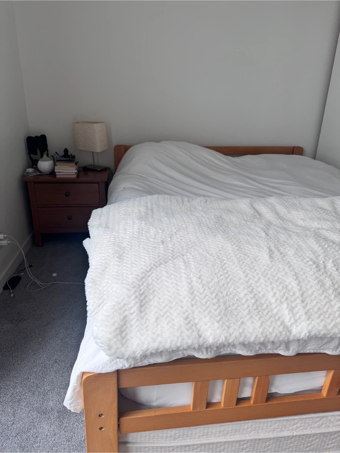 Free Wooden Bed Frame, mattress and night stand
