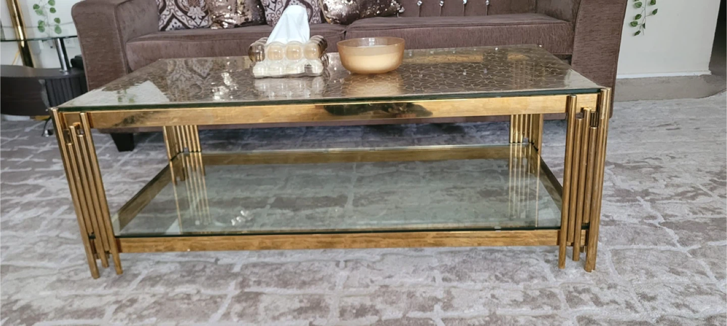 Gold Finish Glass Coffee Table