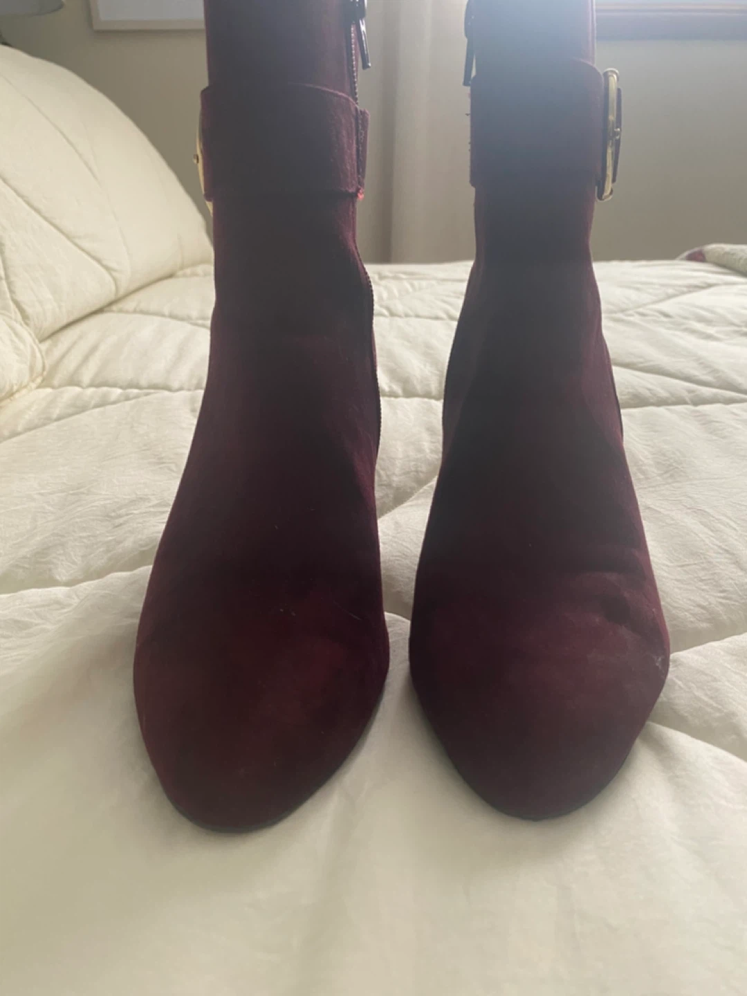 Burgundy Ankle Boots with Gold Buckle - photo 2