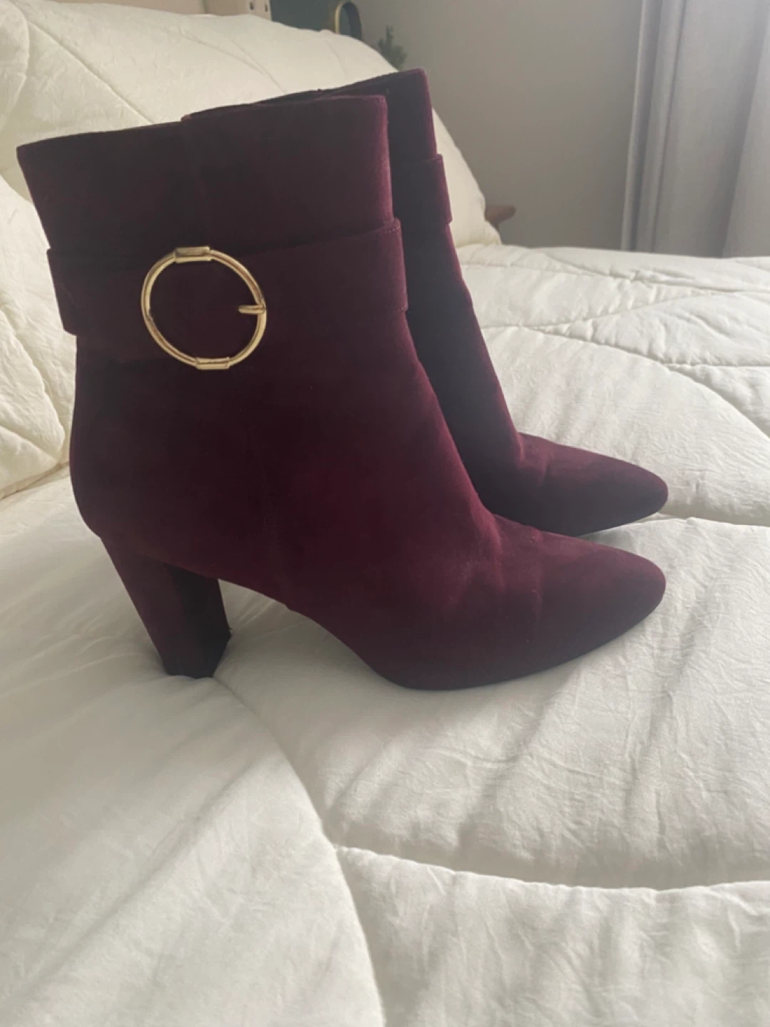 Burgundy Ankle Boots with Gold Buckle - photo 3