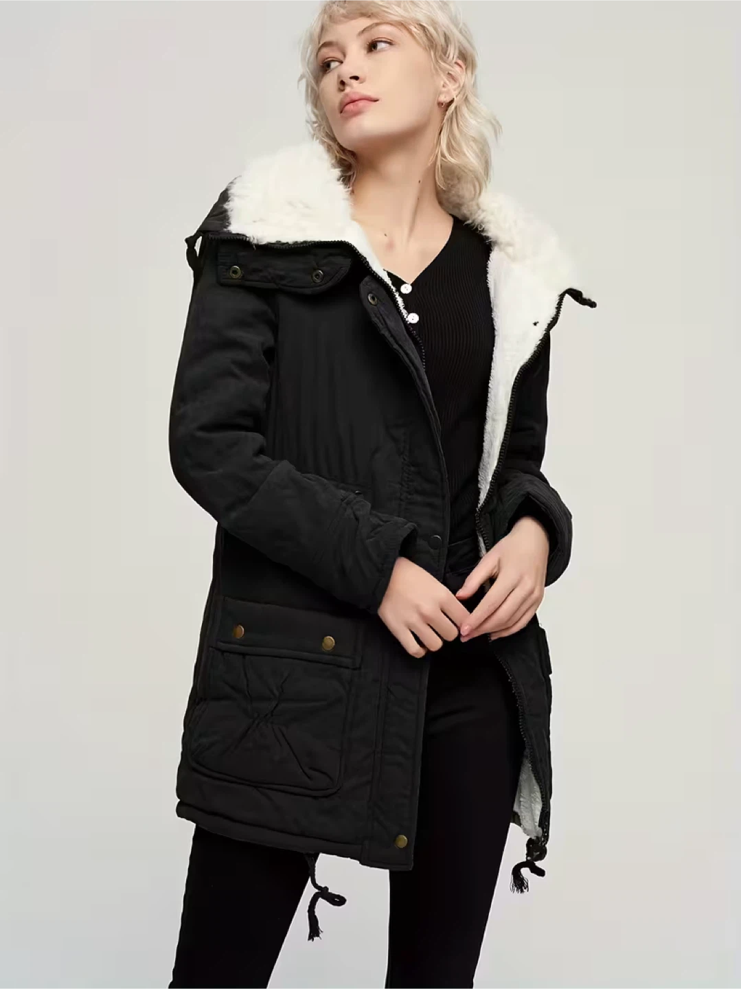 NEW! Black Winter Parka with Faux Fur Collar - photo 4