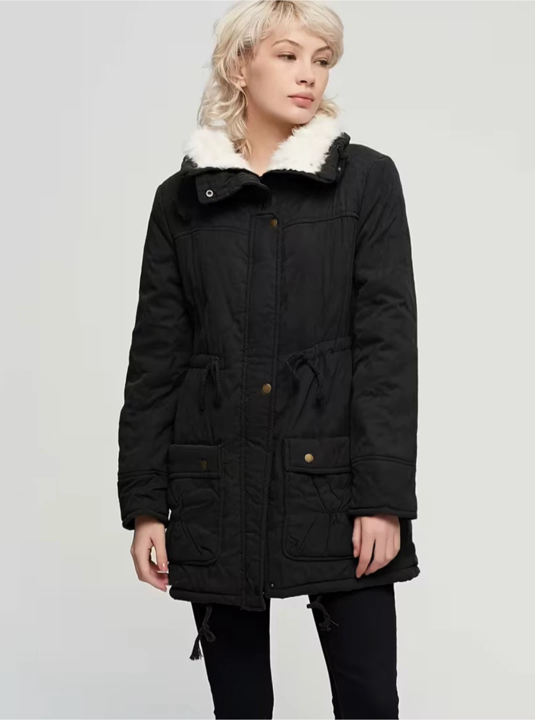 NEW! Black Winter Parka with Faux Fur Collar