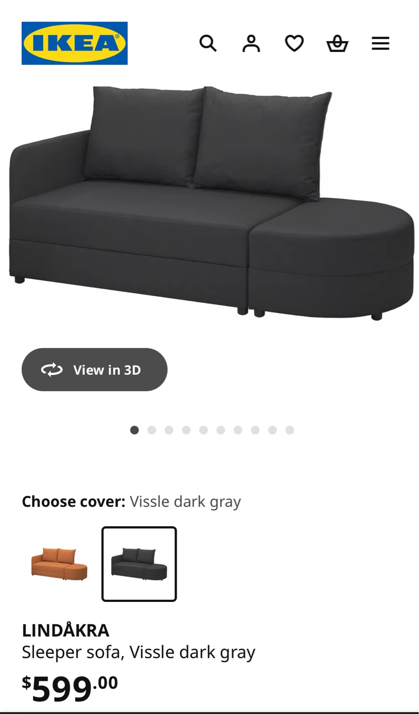 IKEA LINDÅKRA Sleeper Sofa - Vissle Dark Gray - photo 3