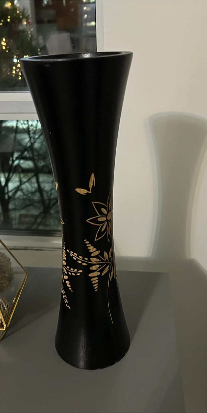Black Vase with Floral Design