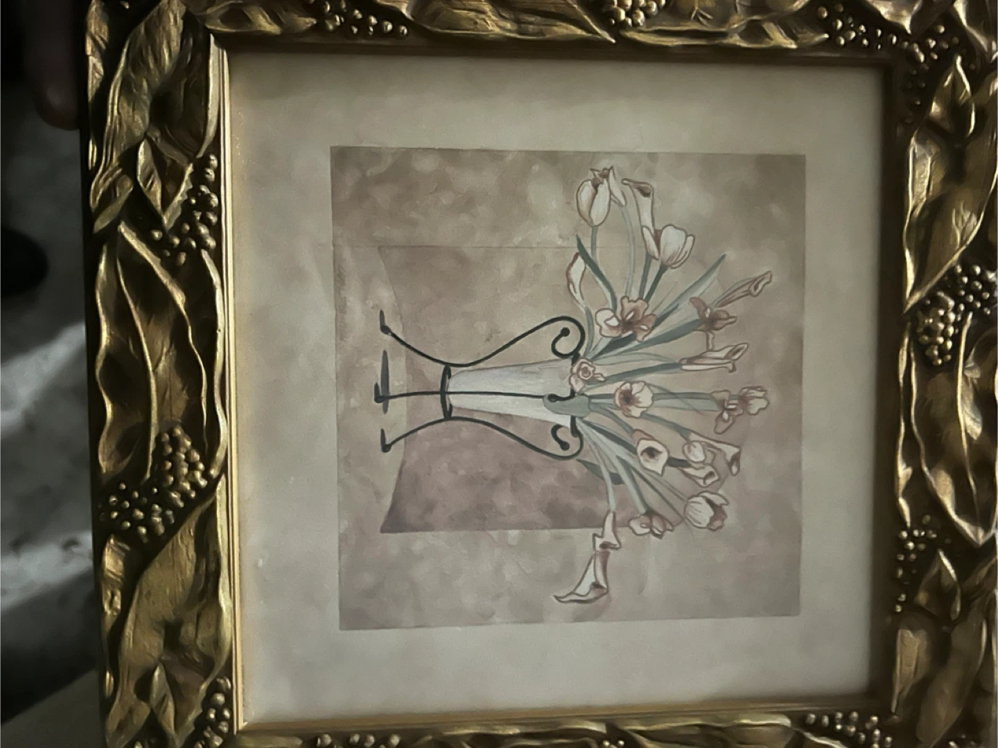 Framed Floral Print with Gold Frame