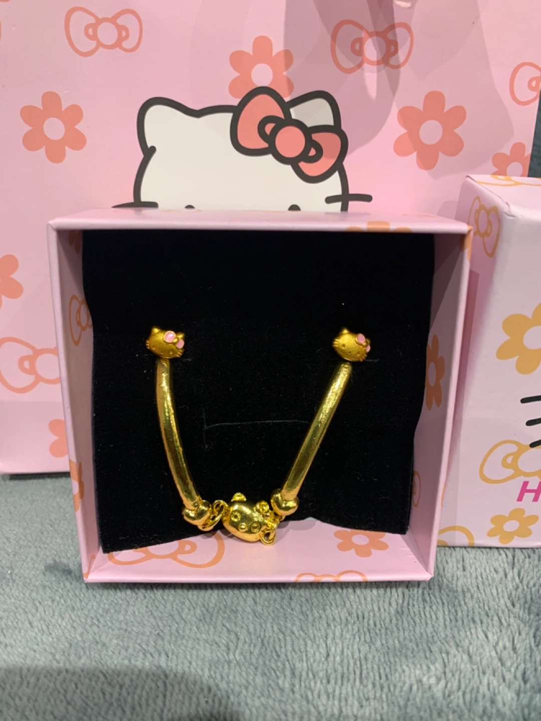 Hello Kitty  Kids Gold  Plated Bangle and Earrings
