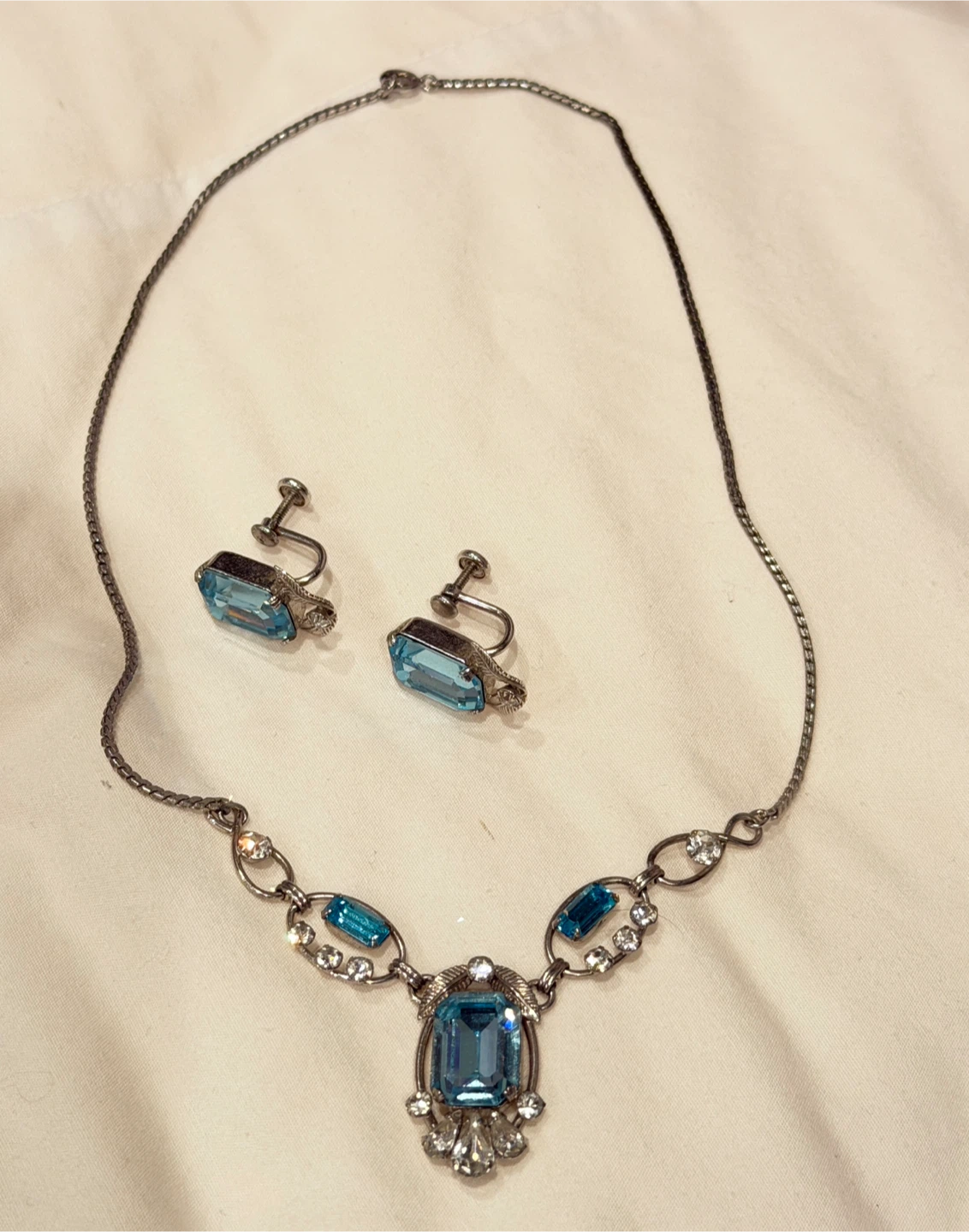 Vintage Necklace & Earring Set - Blue Stones