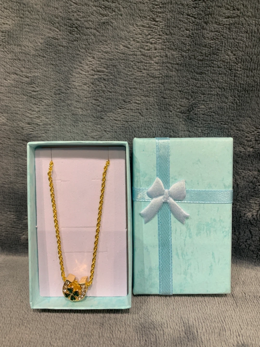 Gold-tone Horseshoe & Clover Gold  925 Silver based Necklace