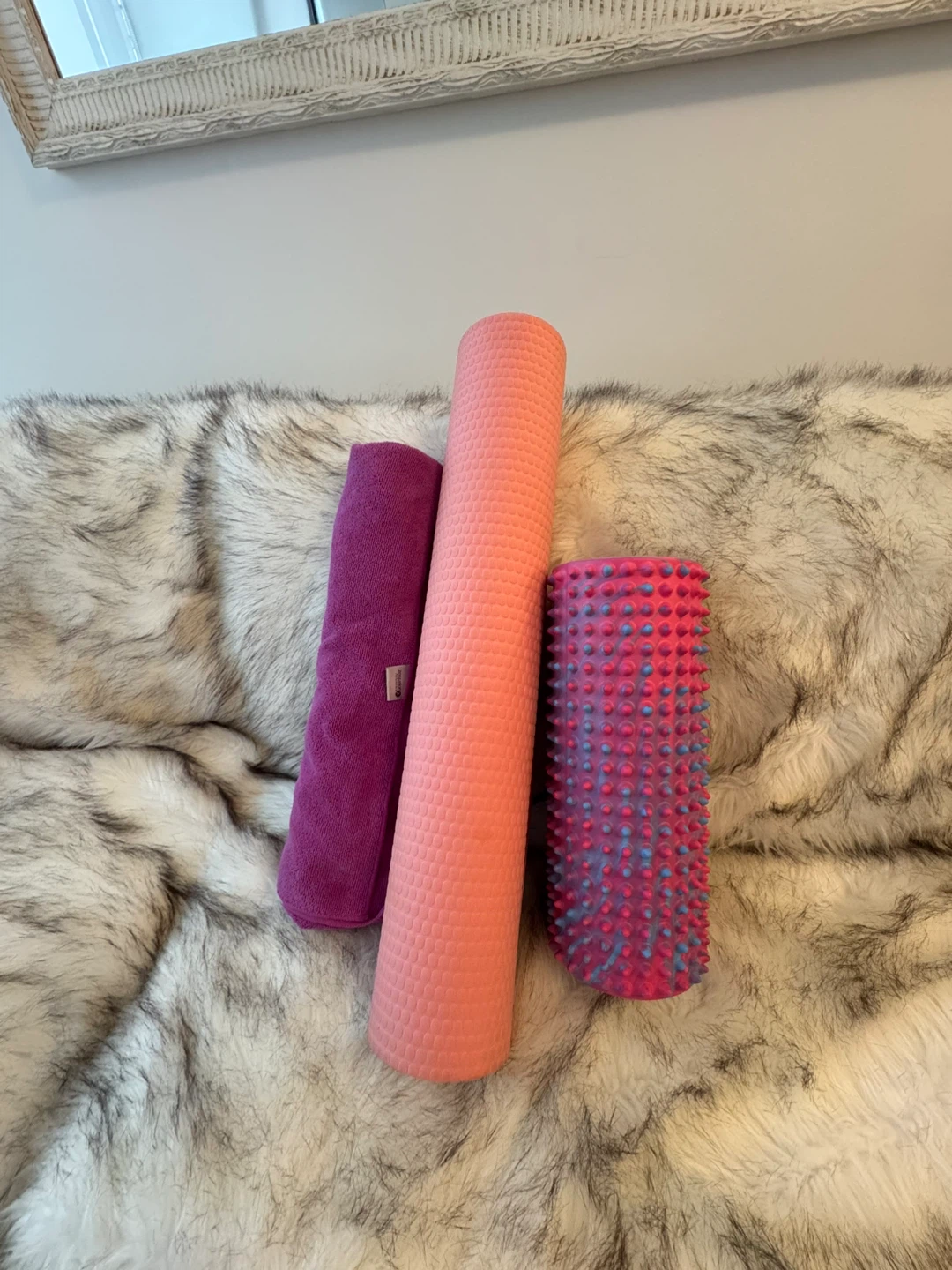 Pink Textured Foam Roller and Yoga Mat/Towel