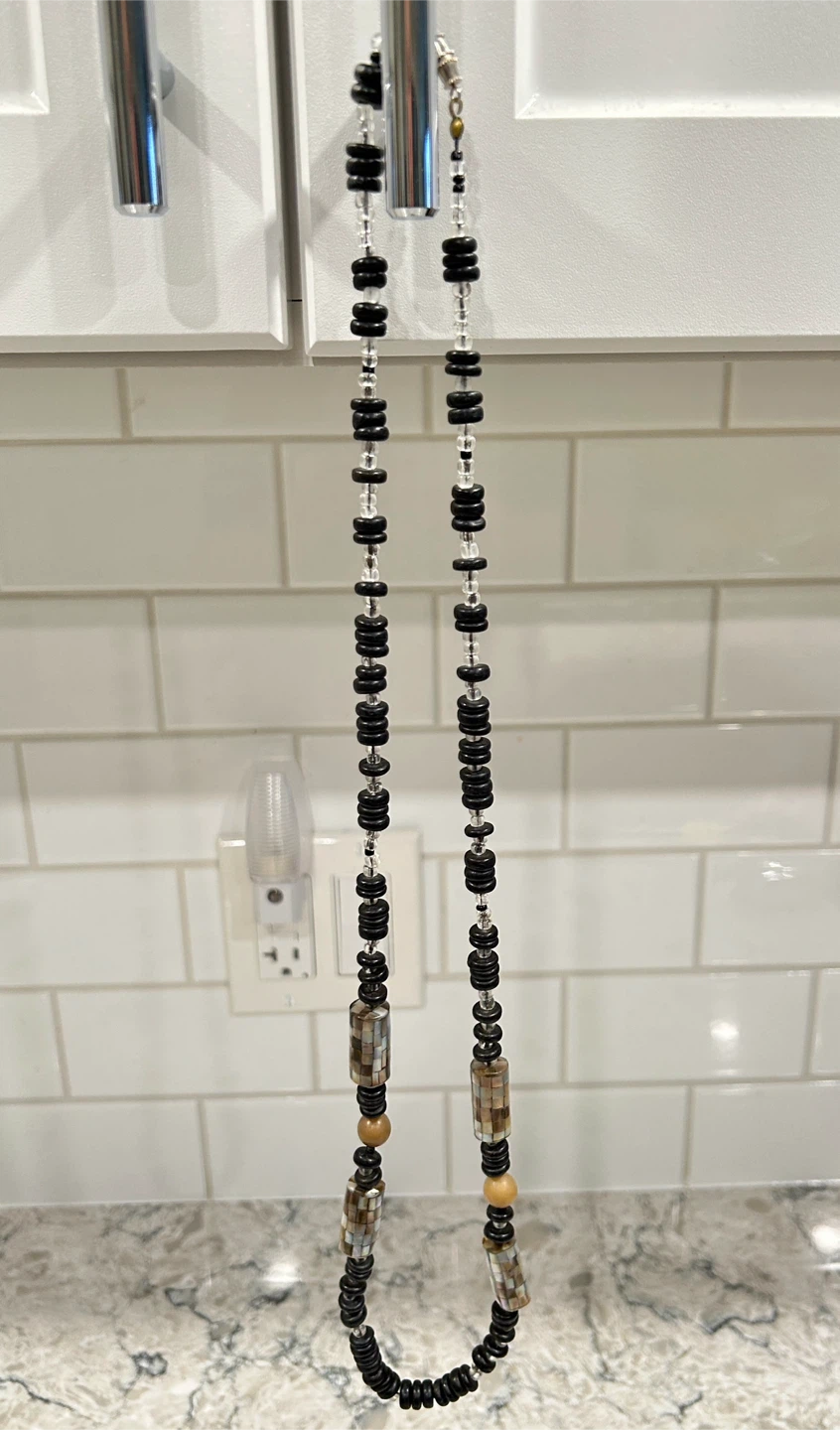 Beaded Necklace - Black, Beige, Iridescent - photo 2