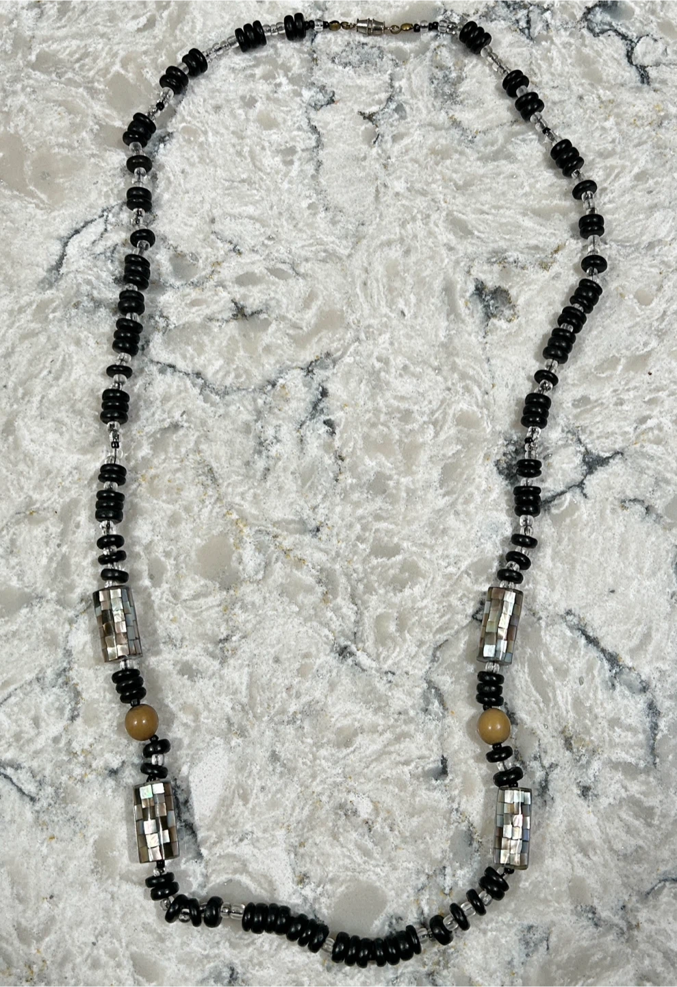 Beaded Necklace - Black, Beige, Iridescent - photo 3