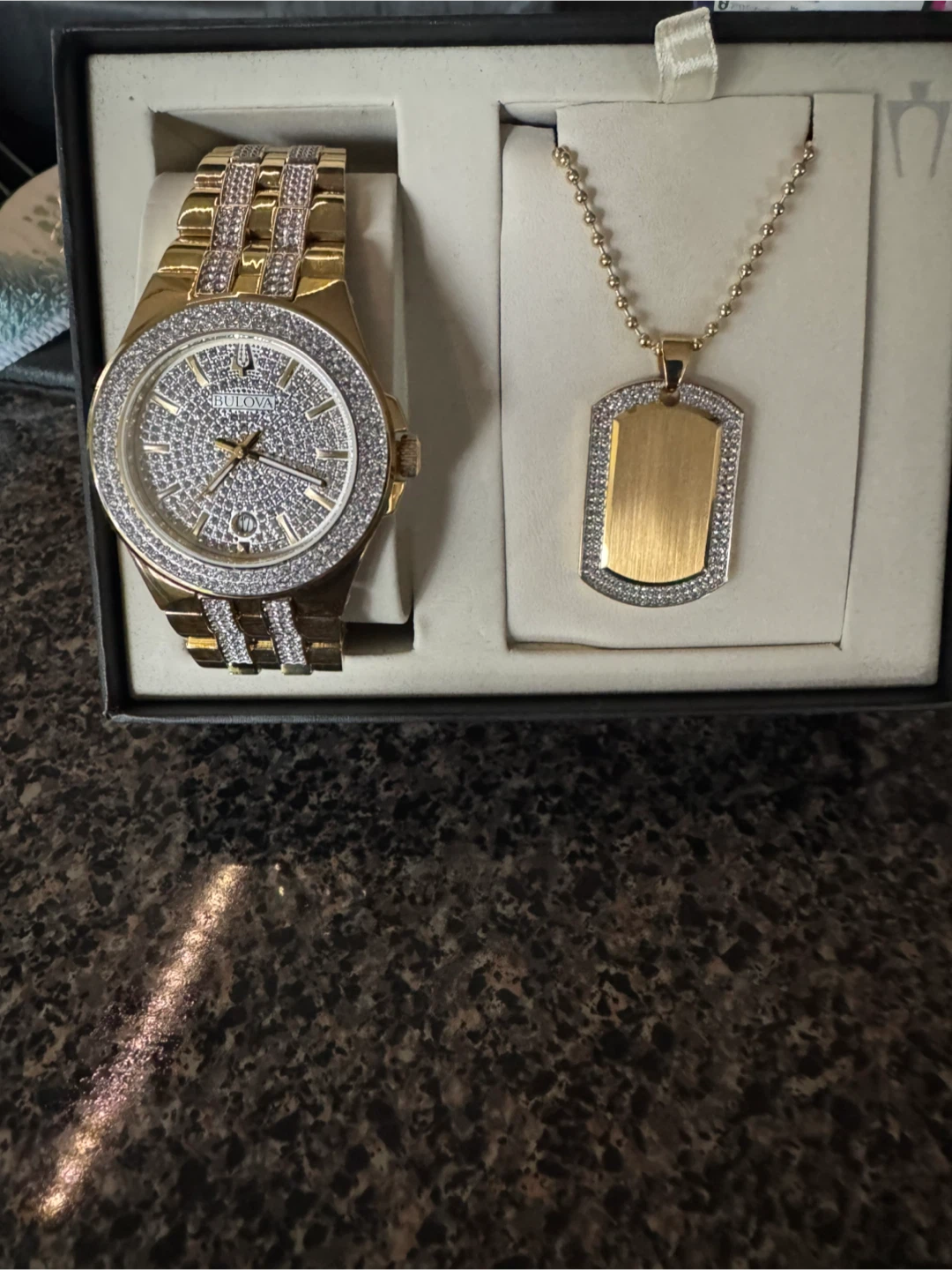 Bulova Gold-Tone Crystal Watch & Necklace Set