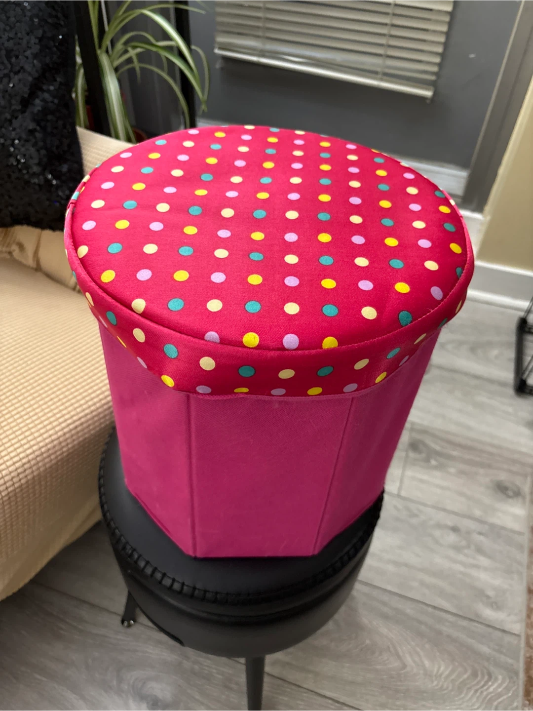 Pink Polka Dot Storage Ottoman