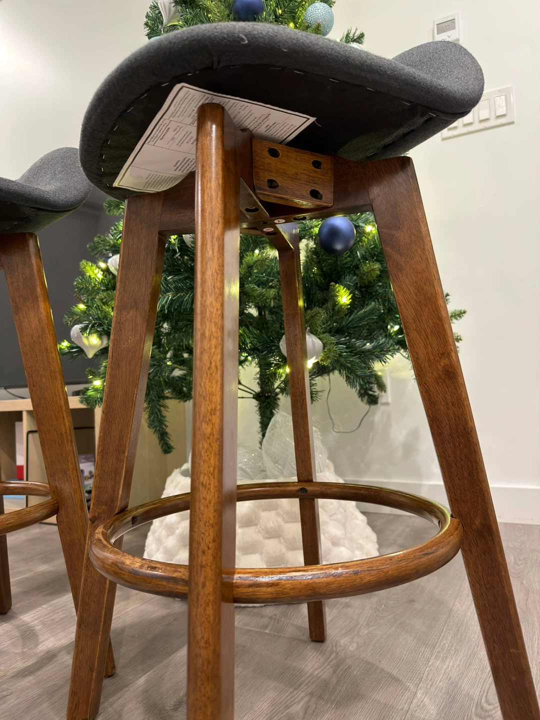 Set of 2 Bar Stools - Grey & Wood - photo 3