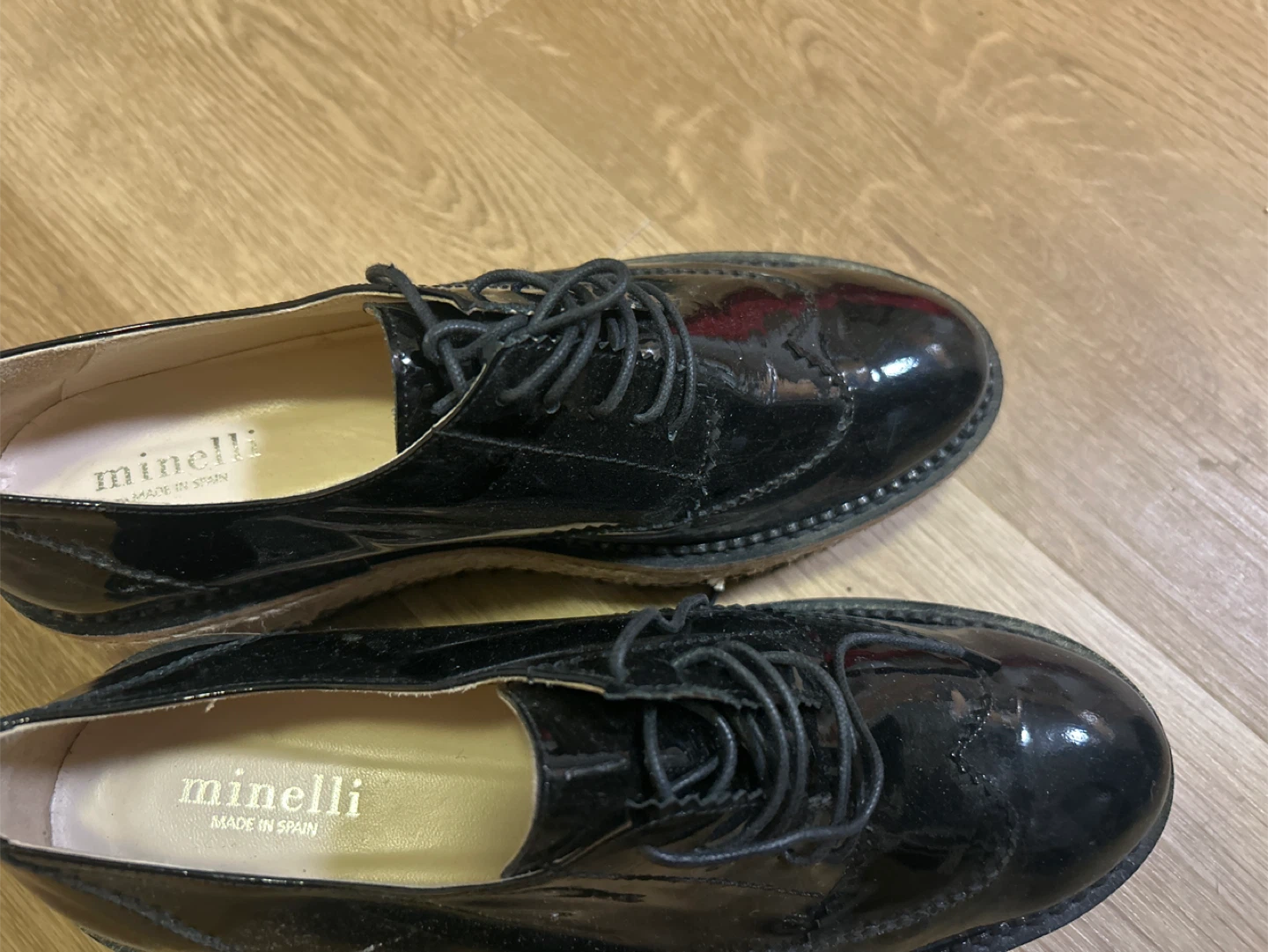 Minelli Black Patent Leather Oxfords