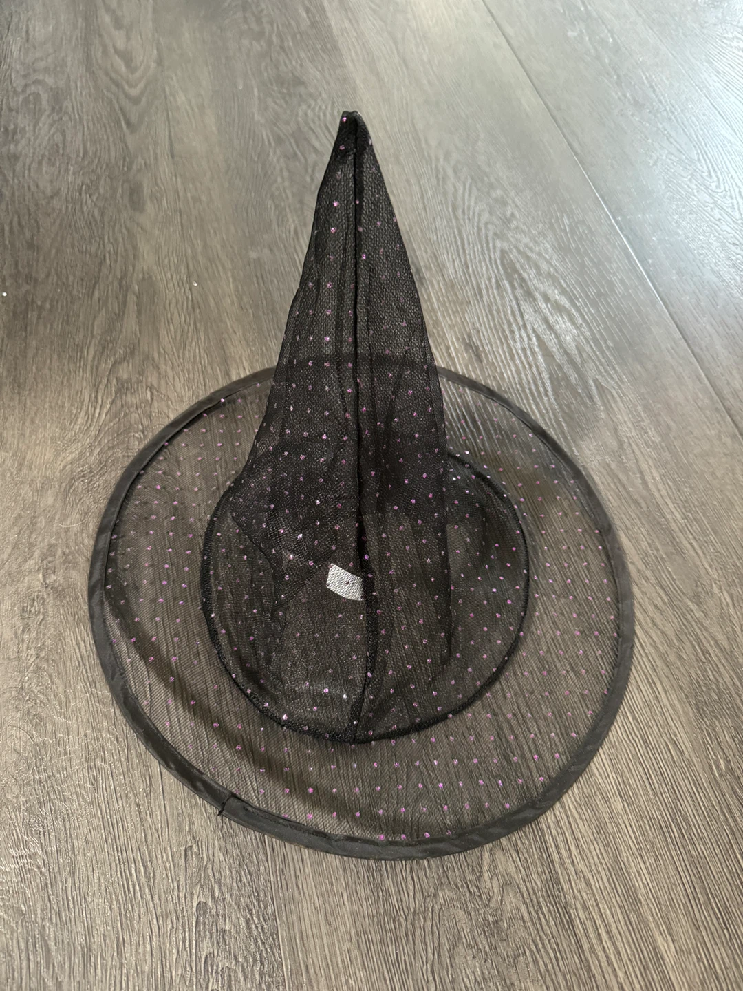 Black Witch Hat with Purple Polka Dots