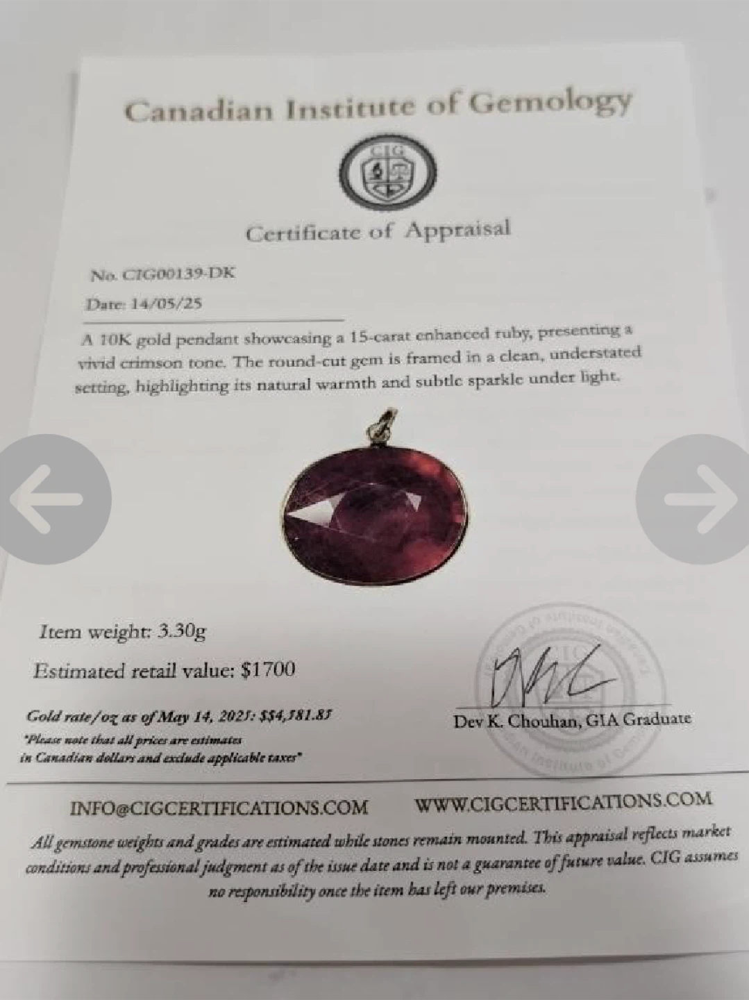 10K Gold Pendant 15 carat Ruby - photo 2