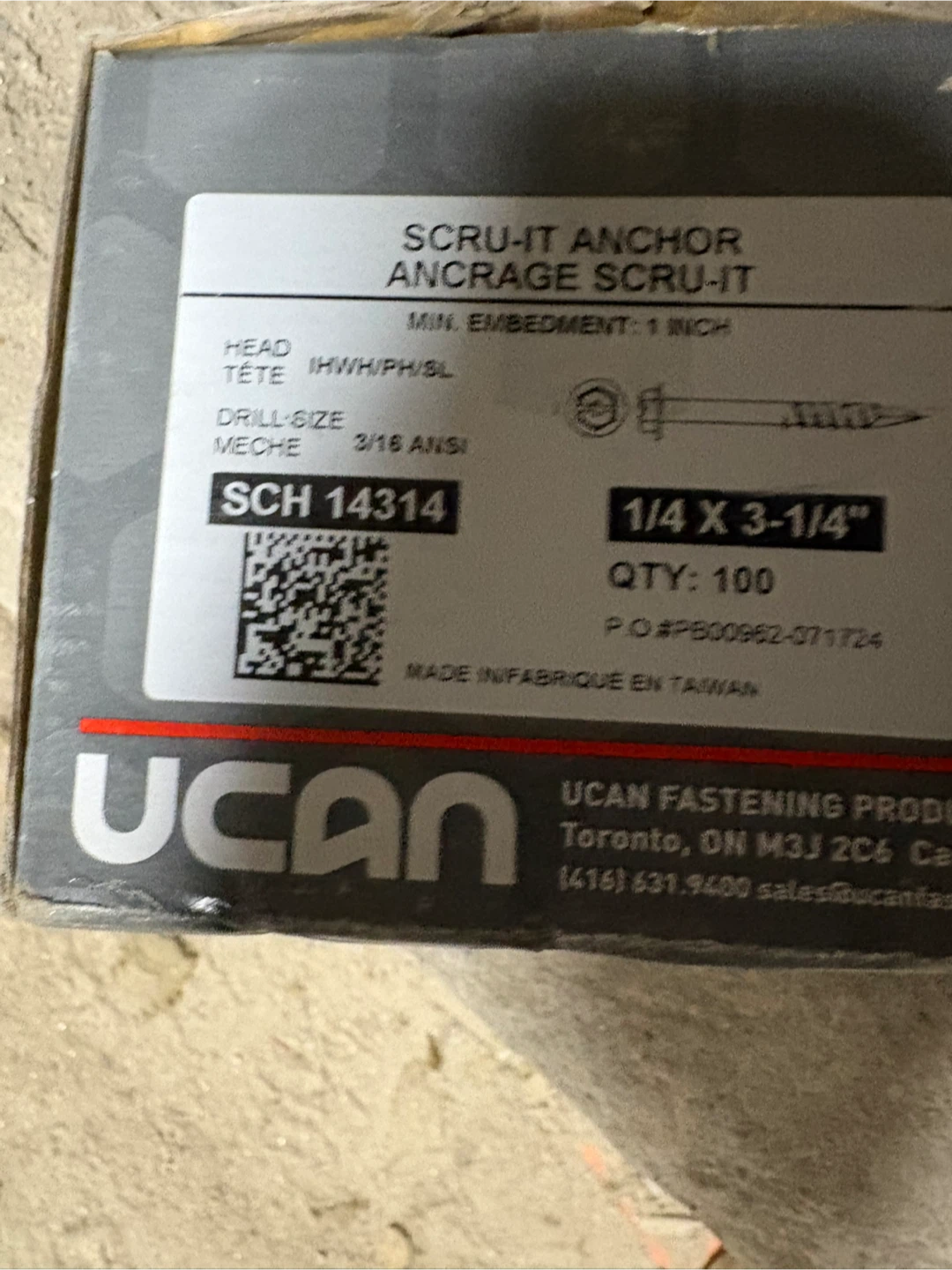 UCAN Fastening Products Concrete Anchors 1/4 x 3-1/4"