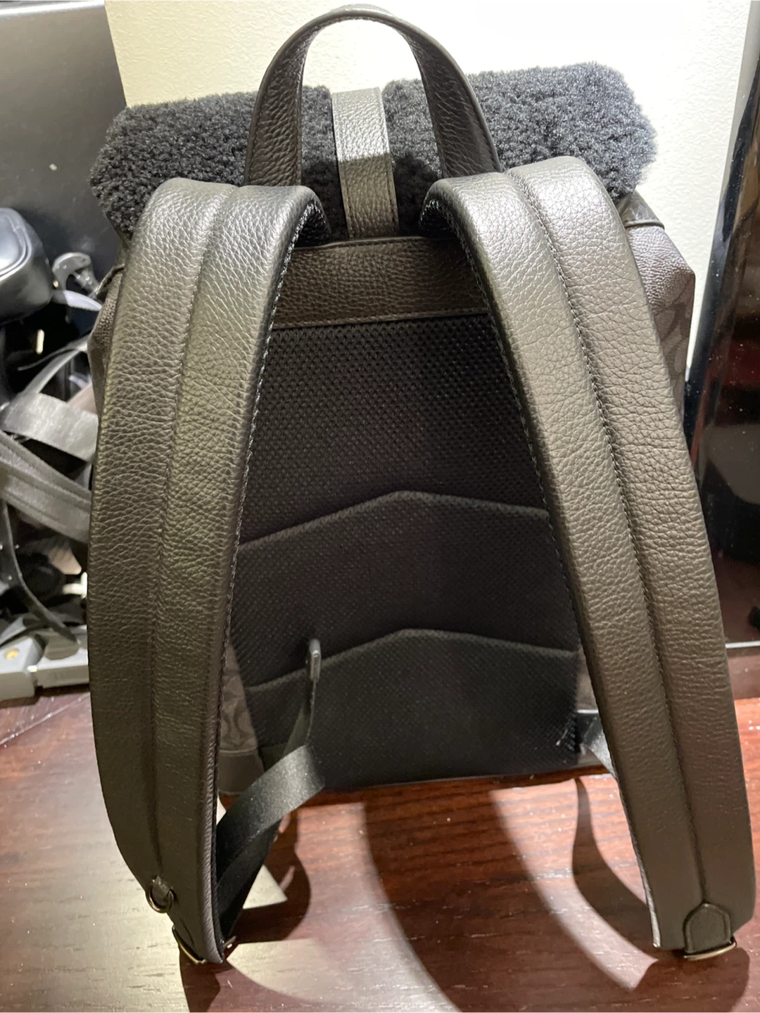 Coach Leather Backpack with Shearling Trim - photo 2