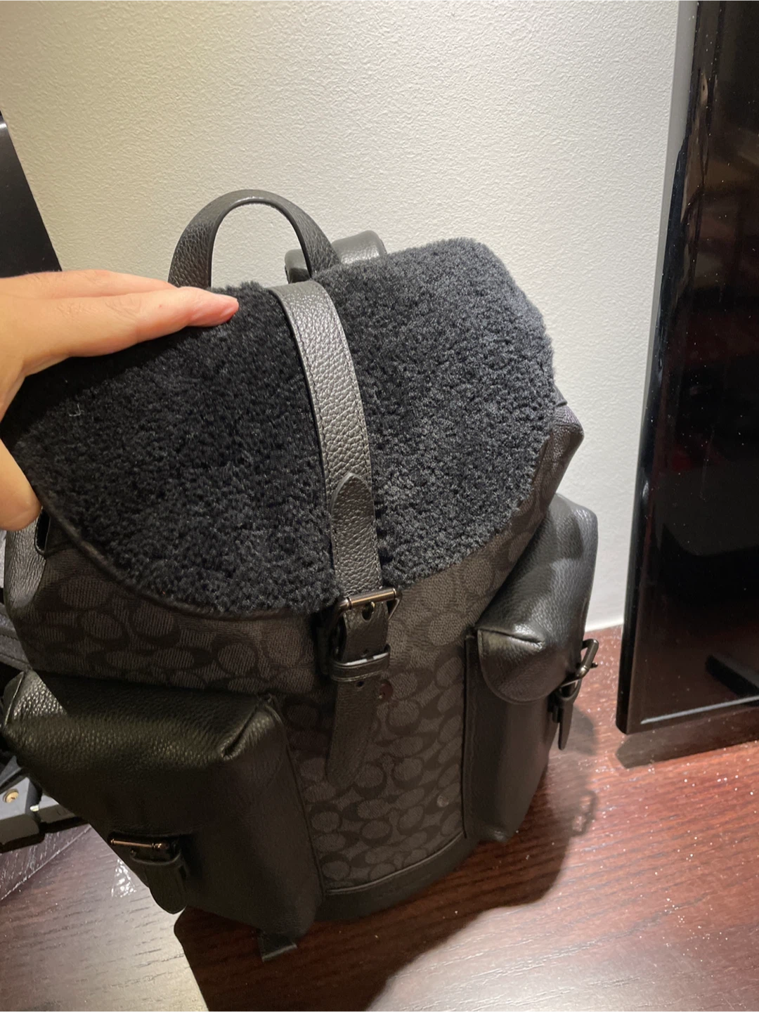 Coach Leather Backpack with Shearling Trim - photo 5