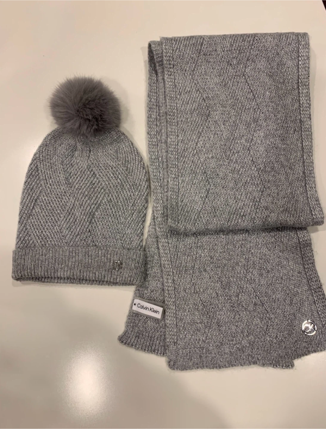Calvin Klein Grey Hat & Scarf Set