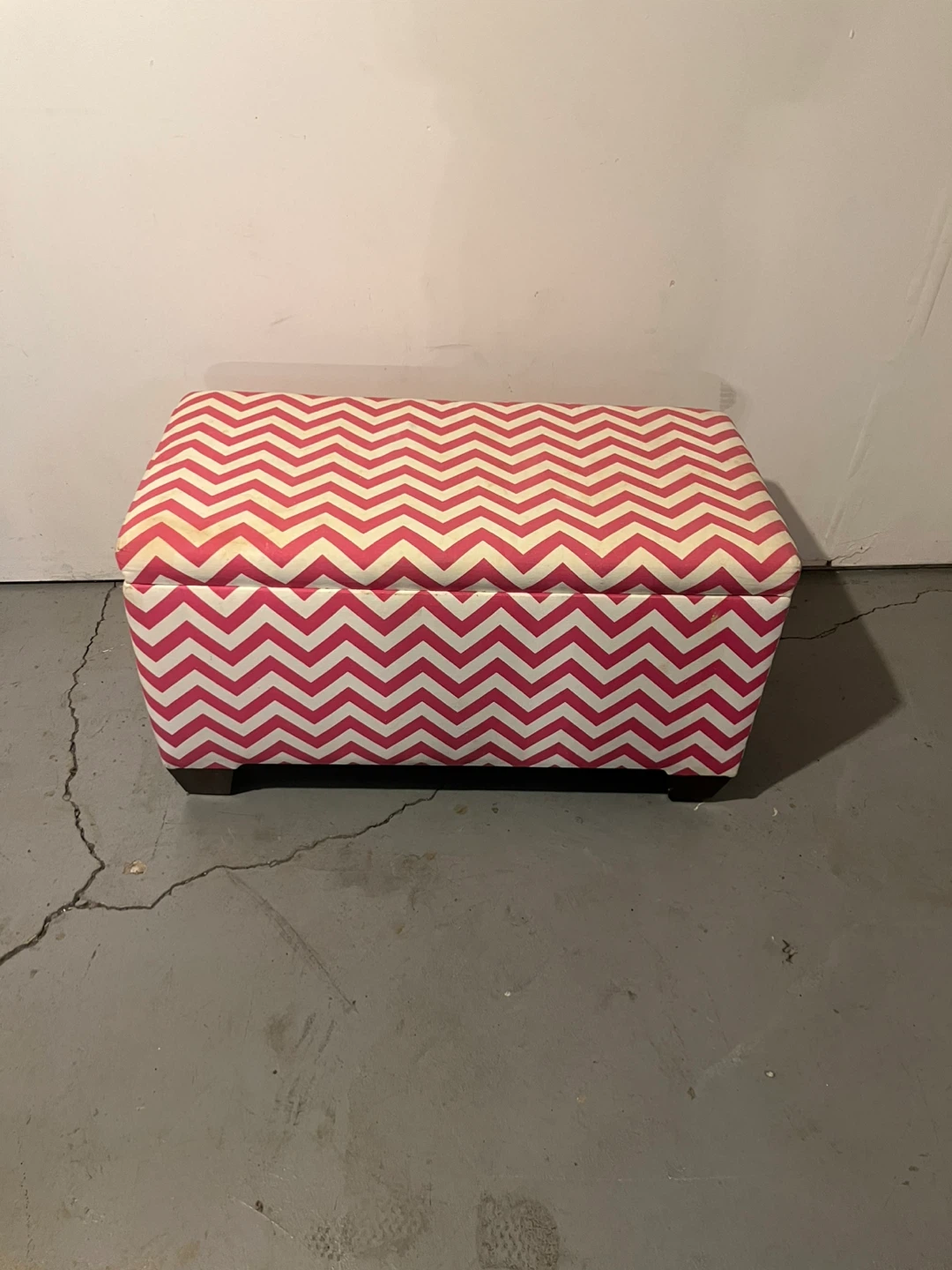 Storage Ottoman - Pink & White Chevron