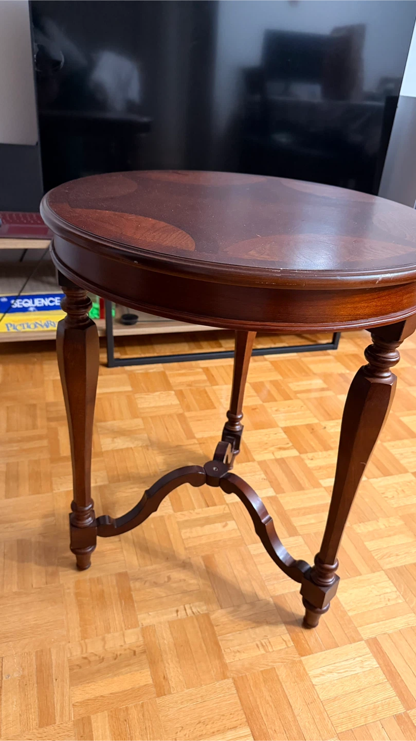 Round Shaped Dark Wood Side Table