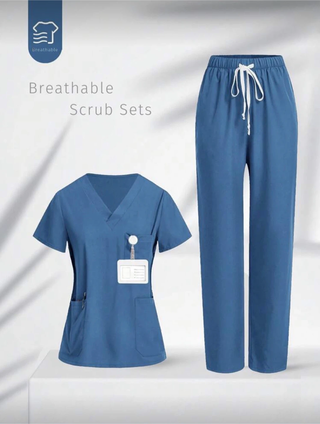 Breathable Scrub Set - Dusty Blue, XS