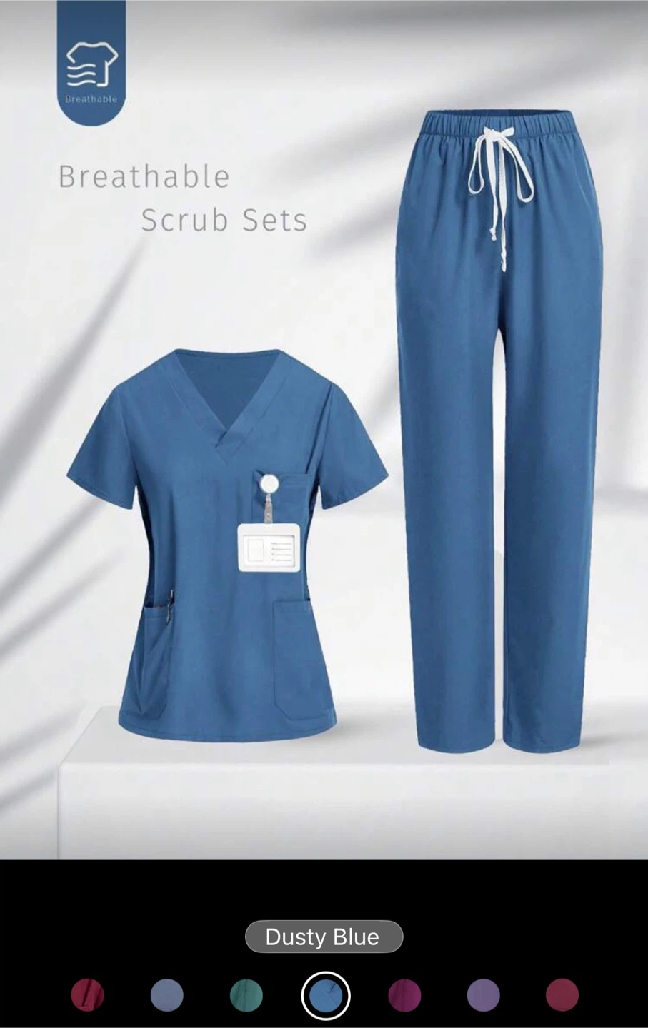 Breathable Scrub Set - Dusty Blue, XS - photo 3