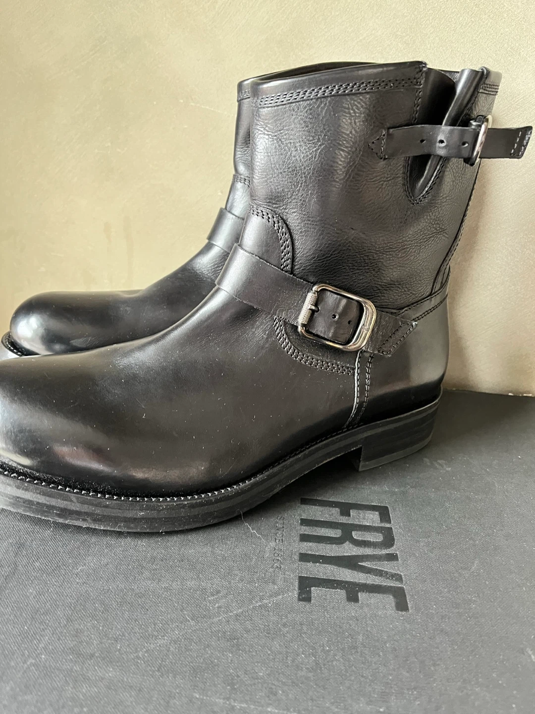 Frye Black Leather Motorcycle Boots