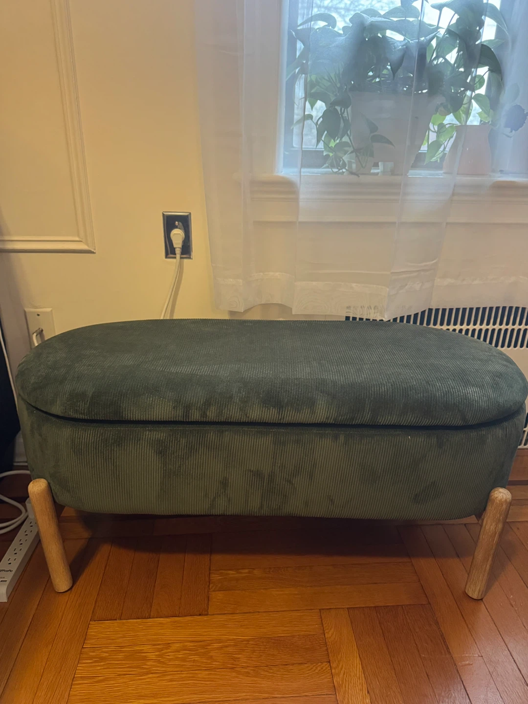 Green Storage Bench Ottoman, Corduroy, Large
