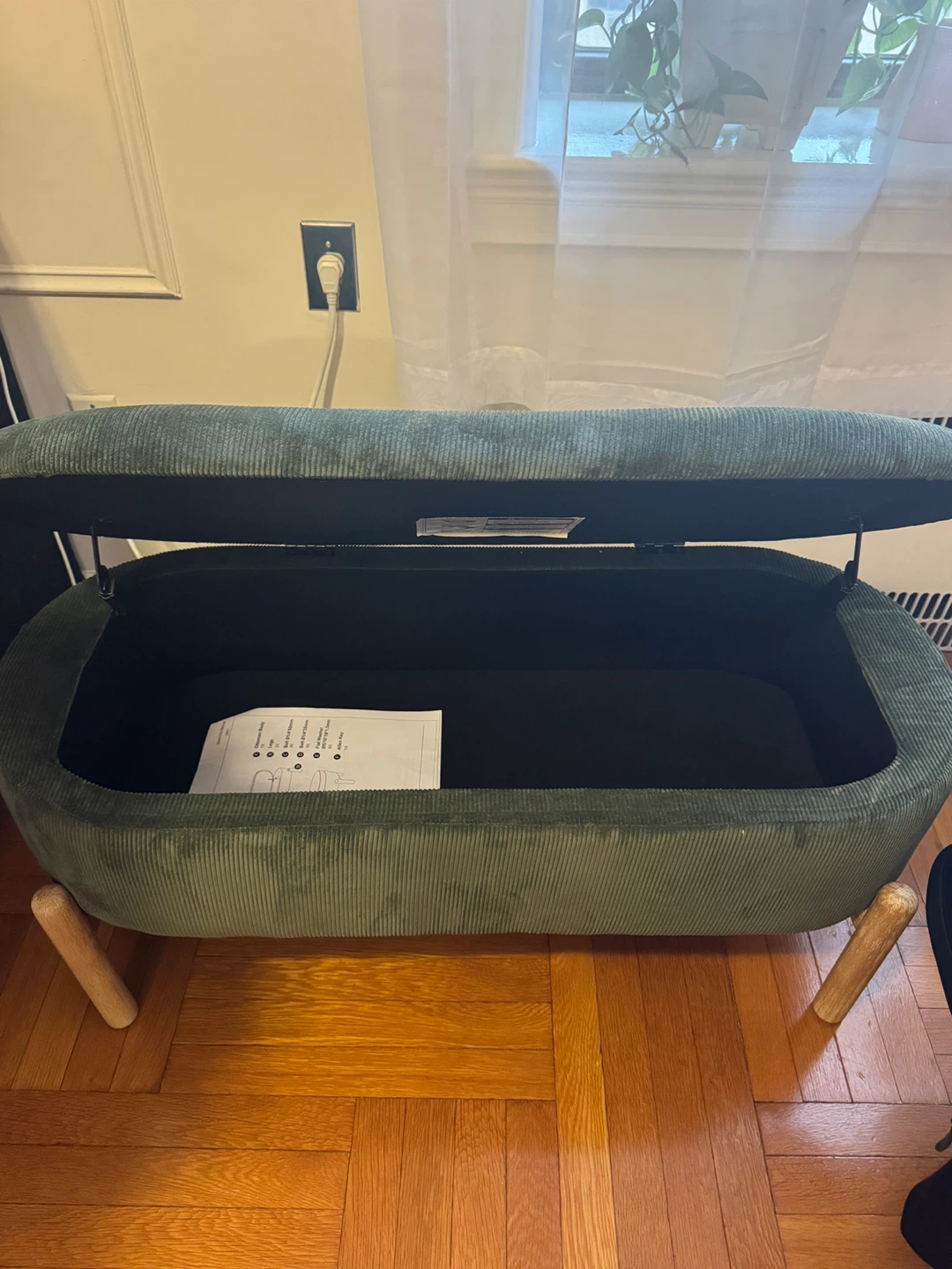 Green Storage Bench Ottoman, Corduroy, Large - photo 2