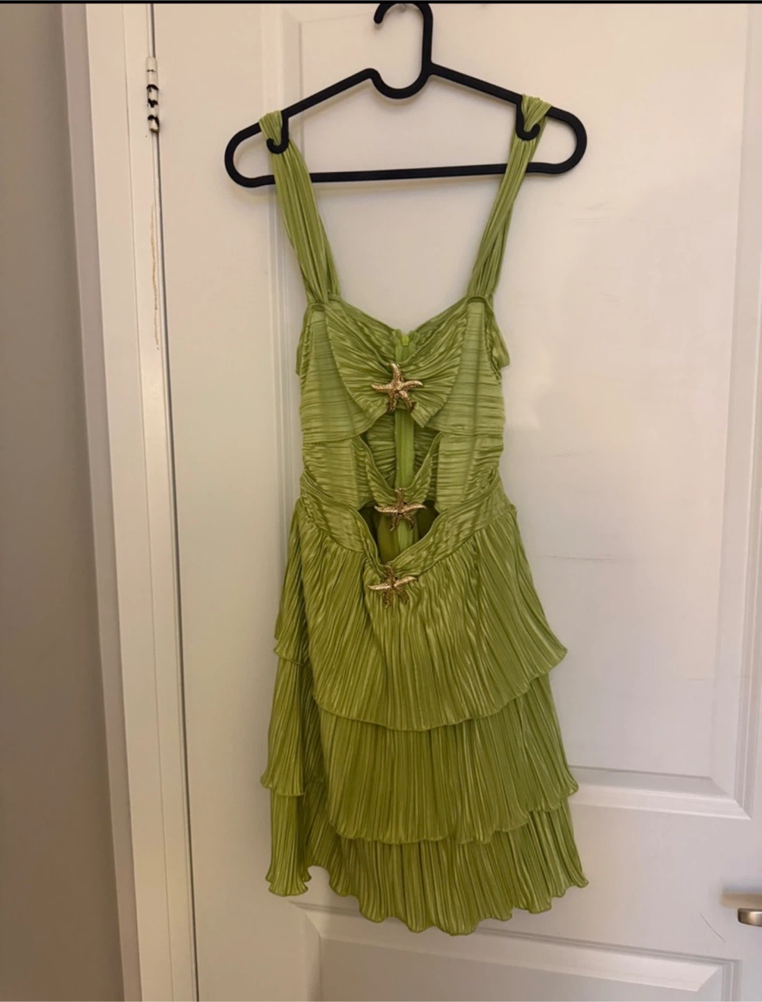 Green Pleated Mini Dress with Starfish Details