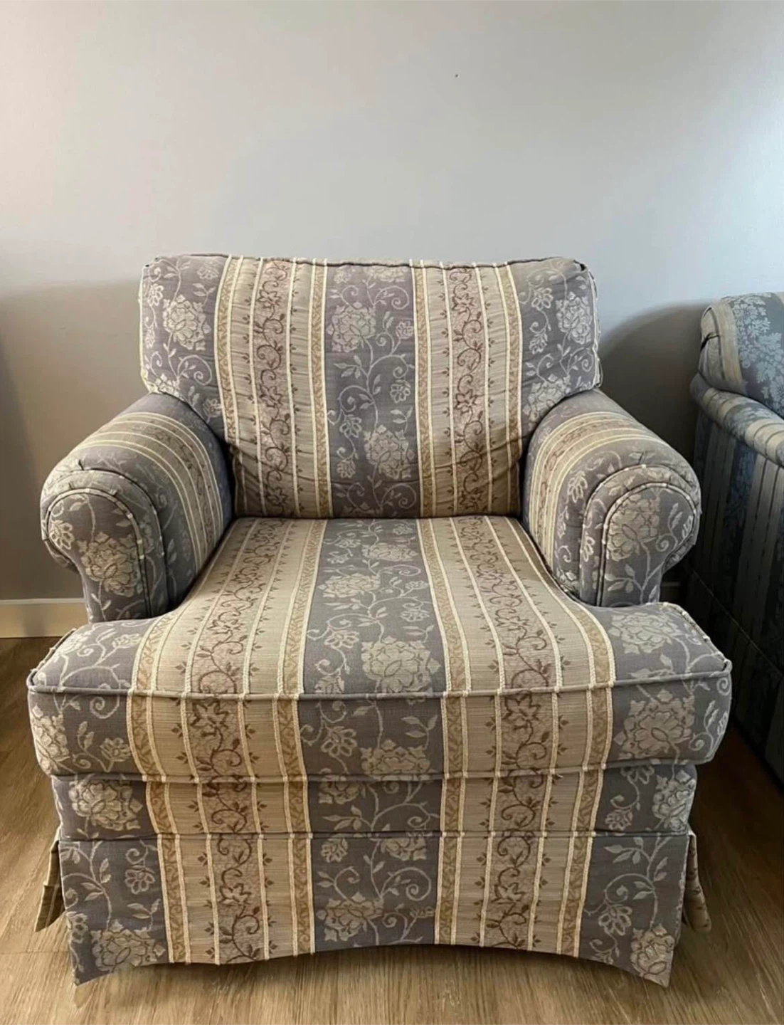 Floral Striped Armchair - 32" Wide