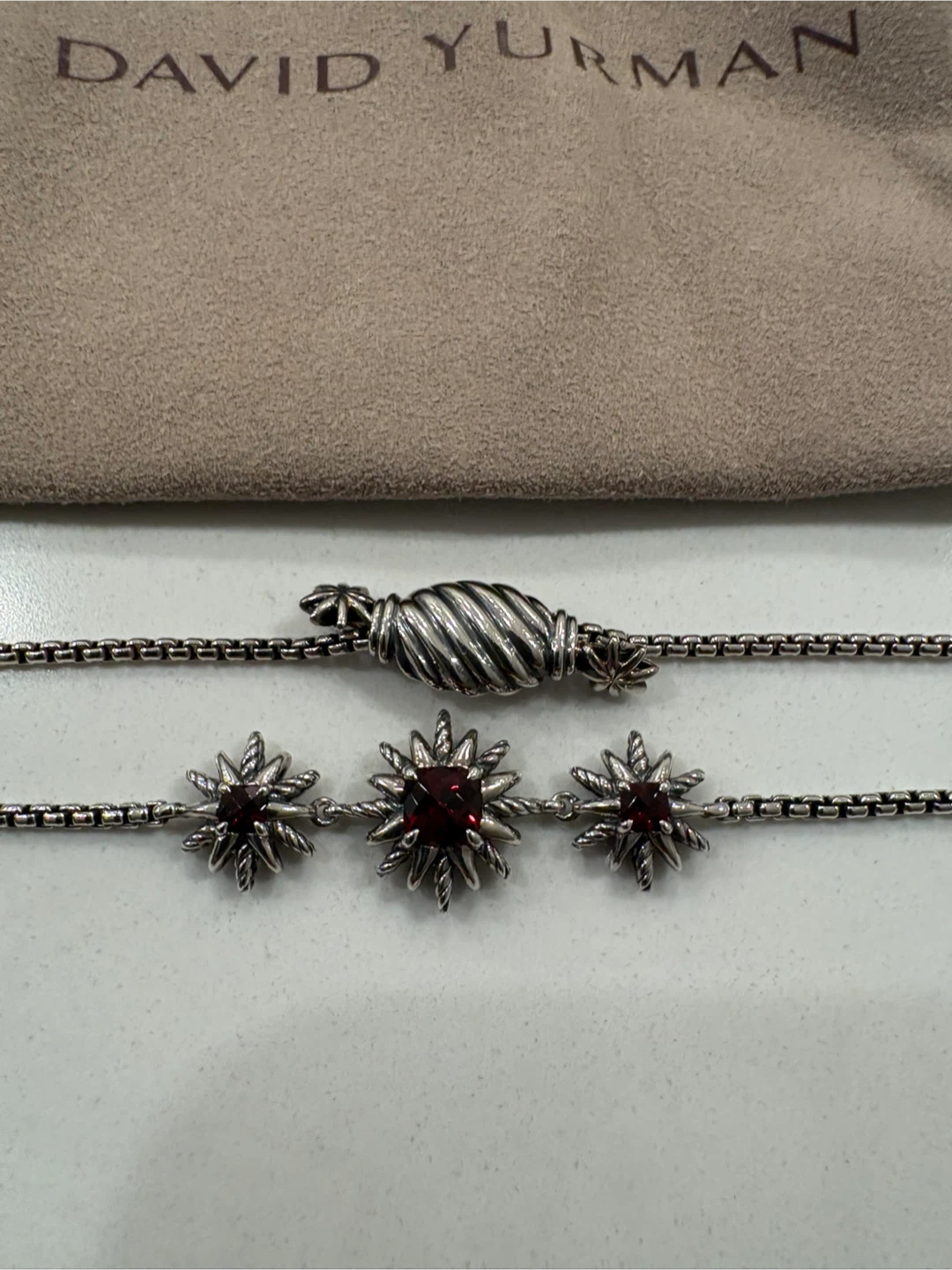 David Yurman Sterling Silver with Garnet Starburst Bracelet* - photo 5