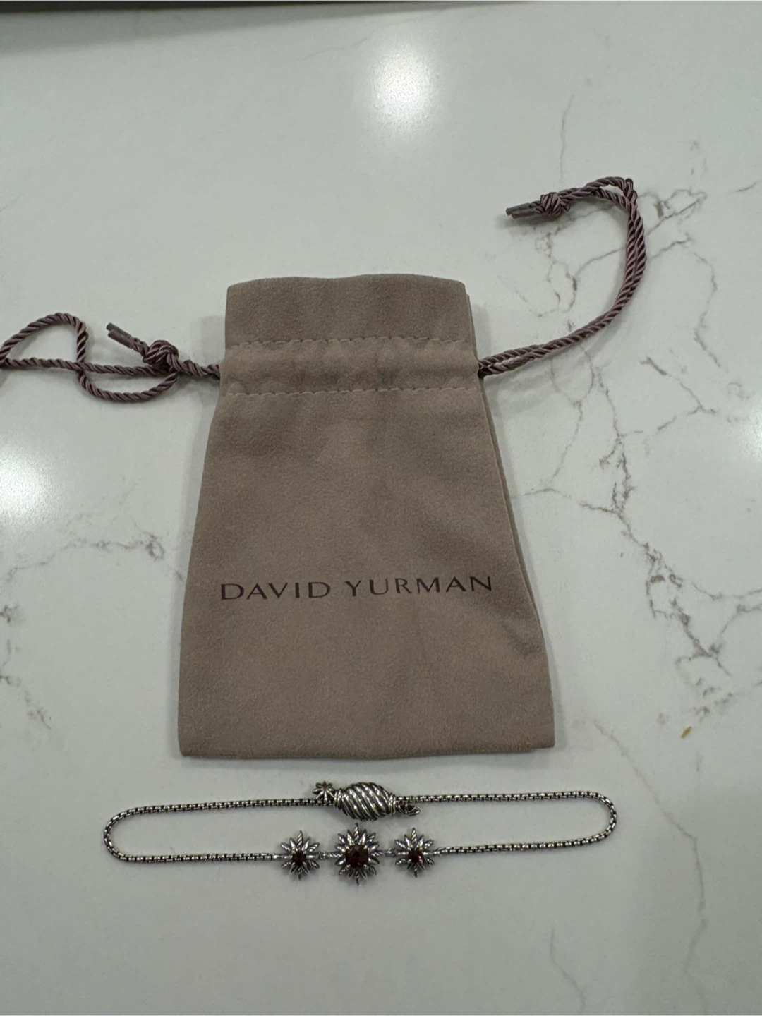 David Yurman Sterling Silver with Garnet Starburst Bracelet* - photo 3