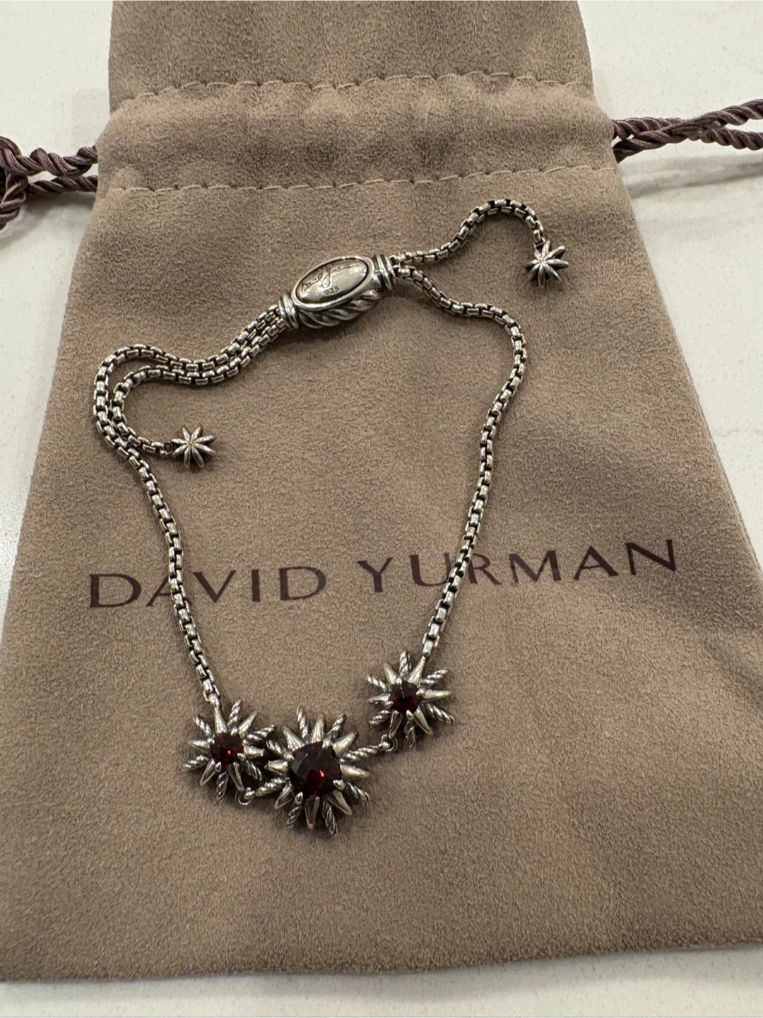 David Yurman Sterling Silver with Garnet Starburst Bracelet* - photo 4