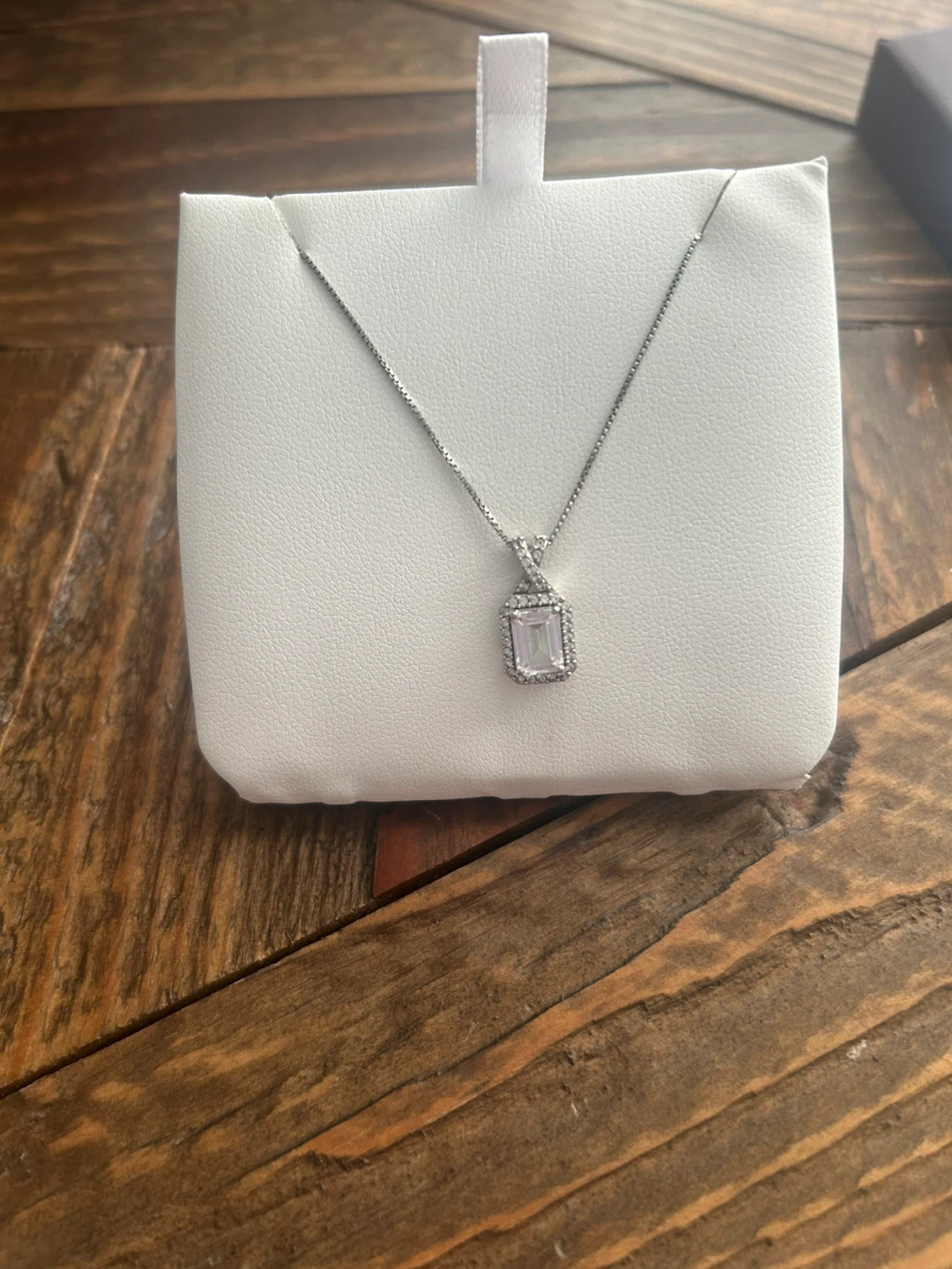 Elegant Silverand Daimond Necklace with Emerald Cut Pendant