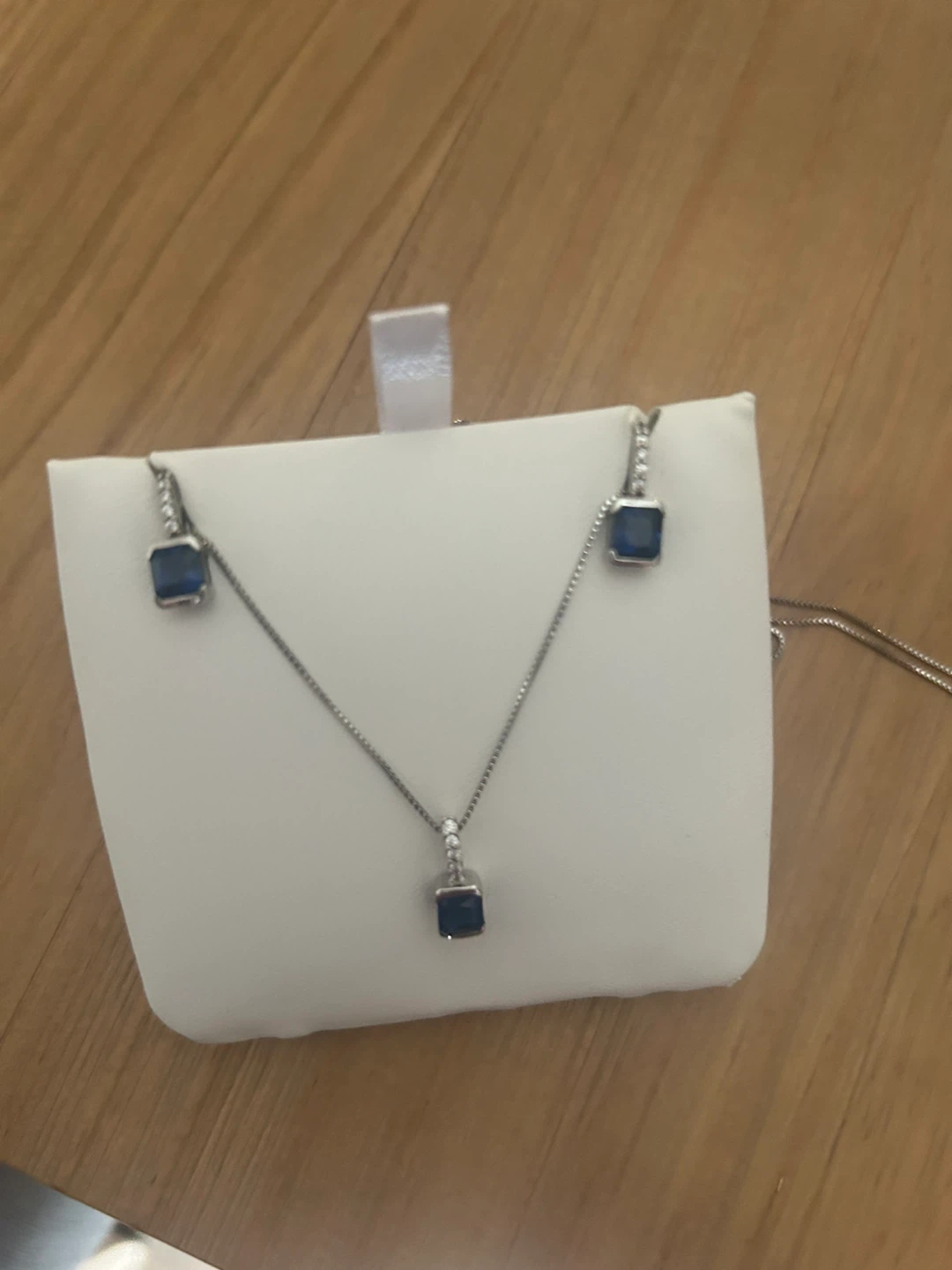 Silver Necklace and Earrings Set in Silver- Blue Shappire