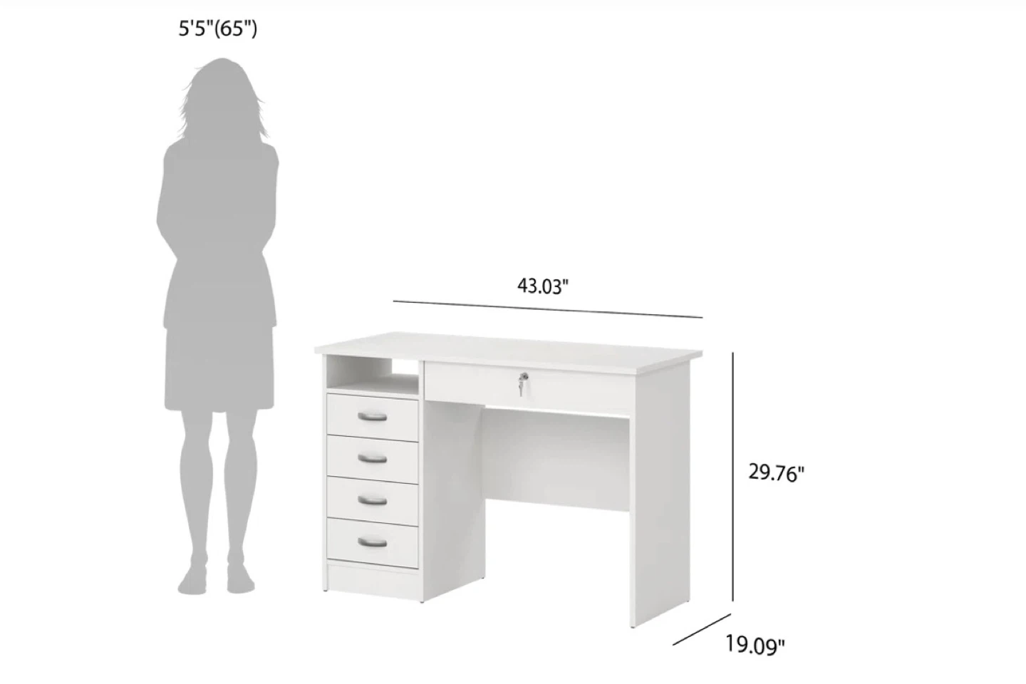 Channay Writing Desk with drawers– White (Wayfair) - photo 3