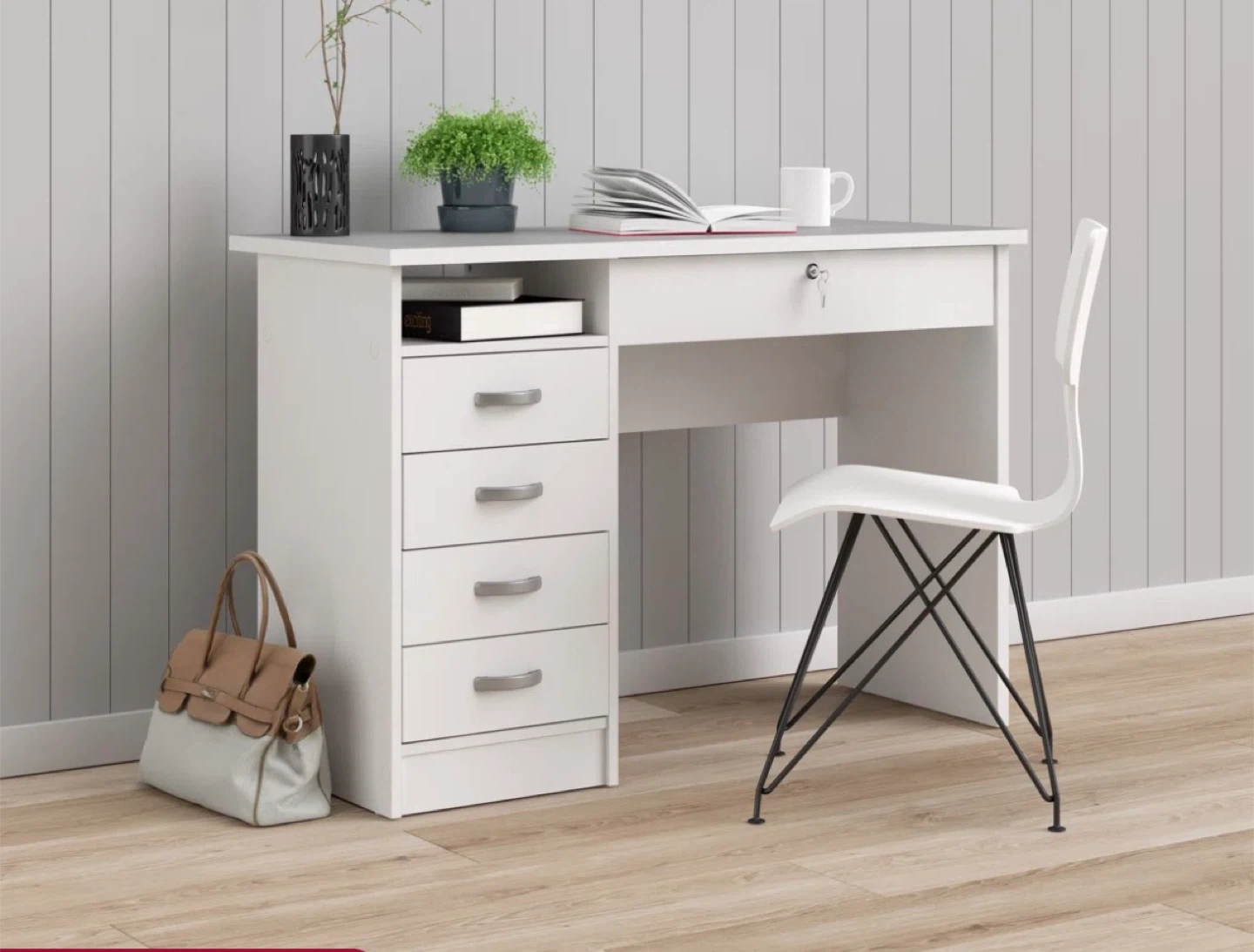 Channay Writing Desk with drawers– White (Wayfair) - photo 5