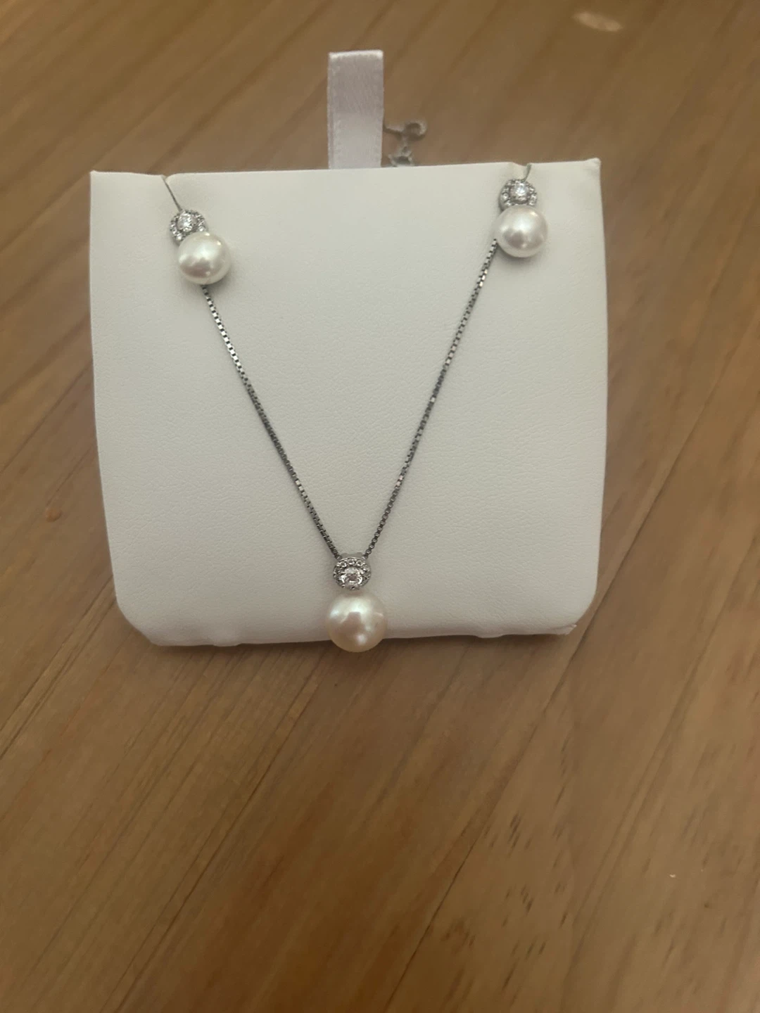 Pearl Daimond Necklace and Earring Set in Silver