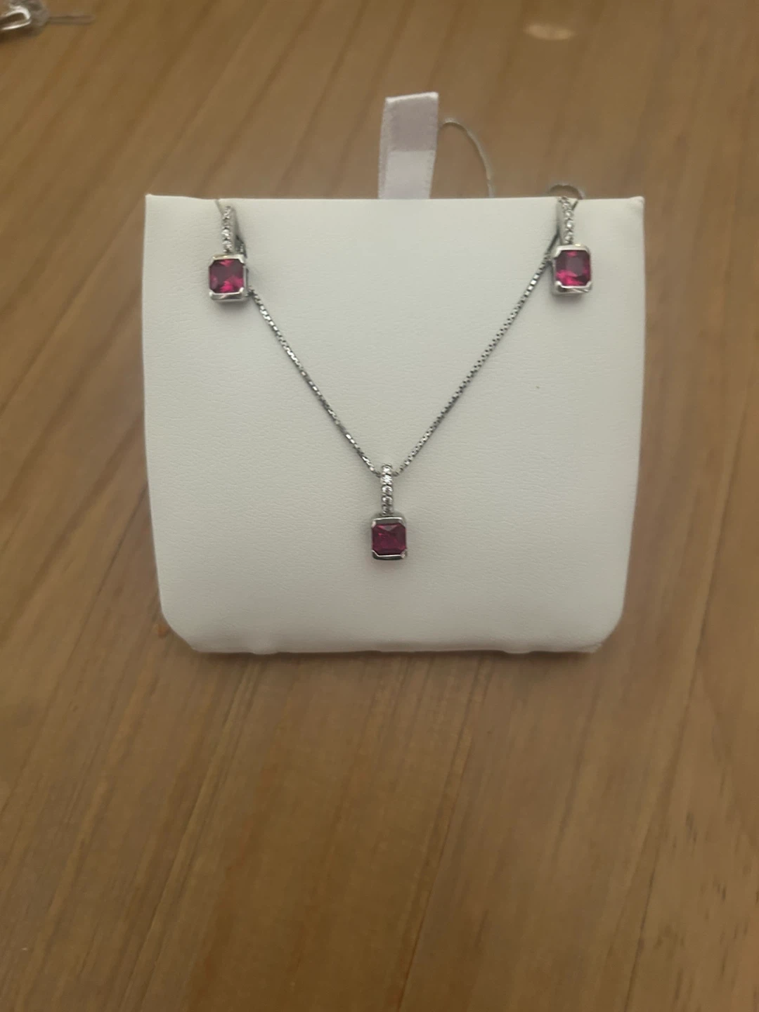 Necklace and Earring Set with Red Ruby and Daimond in Silver