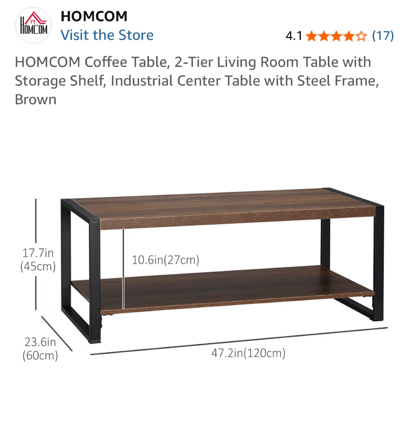 HOMCOM 2-Tier Coffee Table - Brown - photo 2