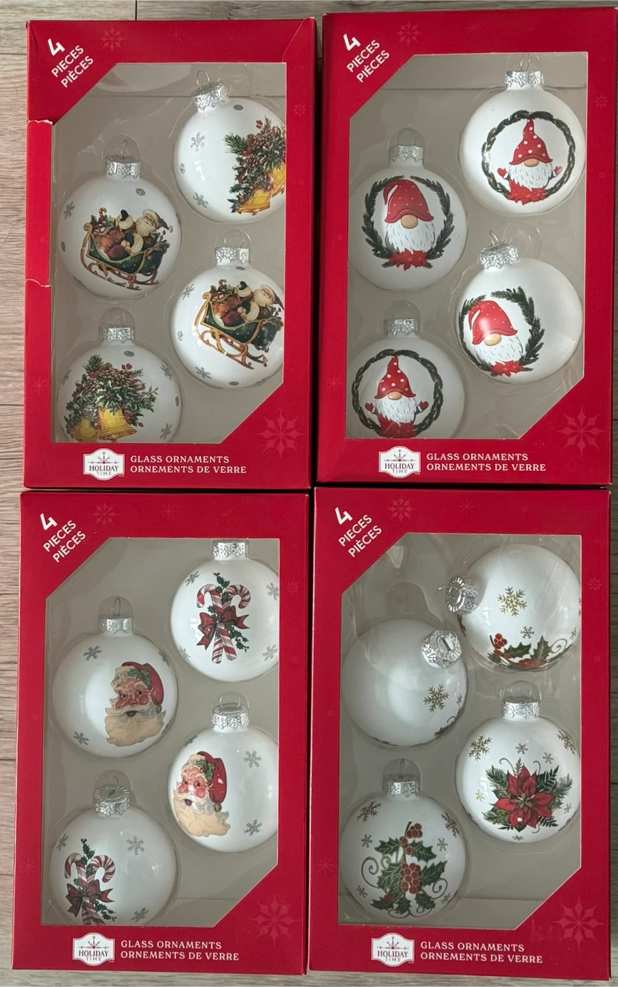NEW! Holiday Glass Ornaments - 4 Piece Set