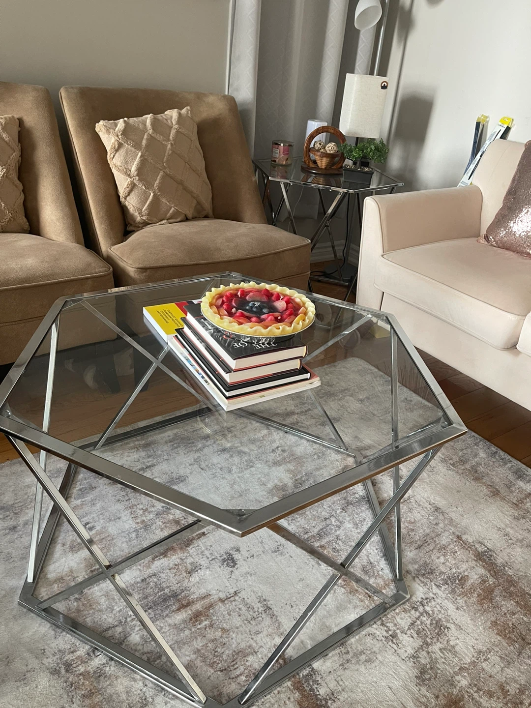 Glass & Chrome coffee table set