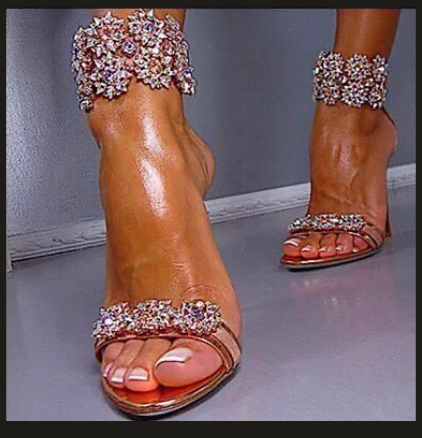 Gold Rhinestone Ankle Strap Heels