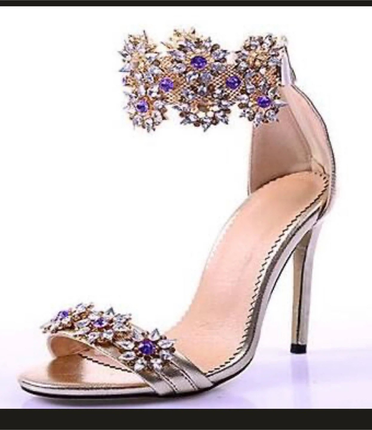 Gold Rhinestone Ankle Strap Heels - photo 2