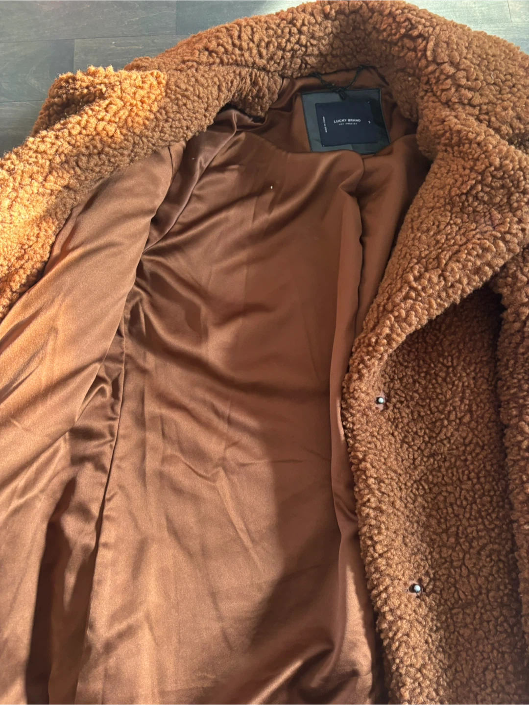 Women’s lucky brand brown Sherpa long coat -Small $55 - photo 4